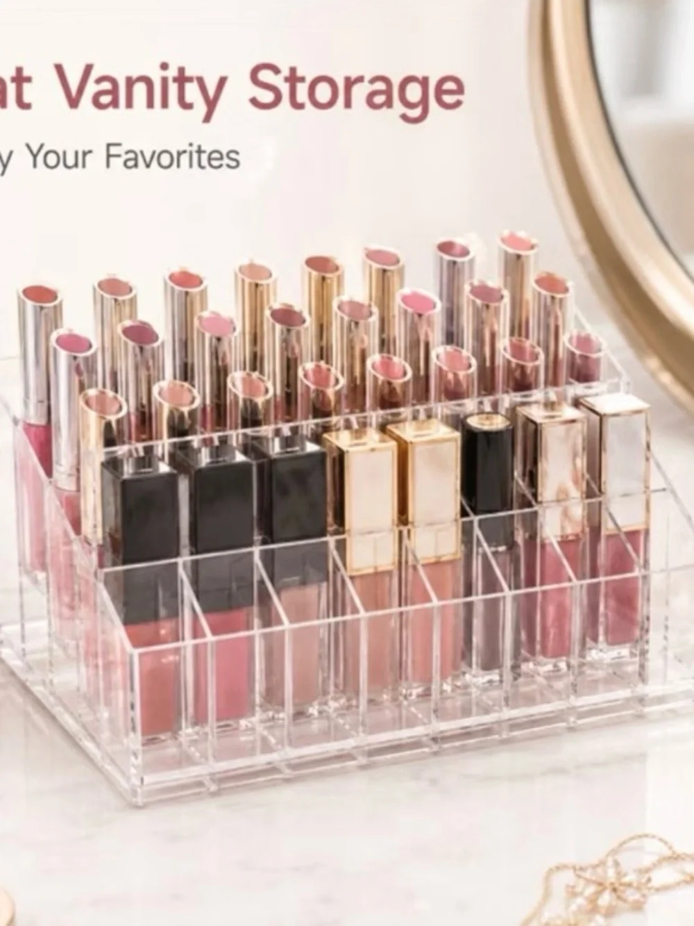 Clear acrylic cascading multi-level, tiered organizer storage- 25 slot